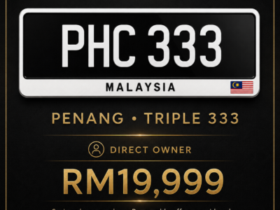 PHC333 Penang Triple 333 Premium Number Plate